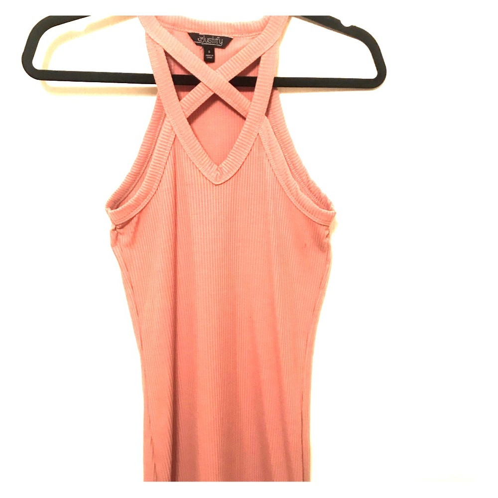 Crossed front pink ribbed dress